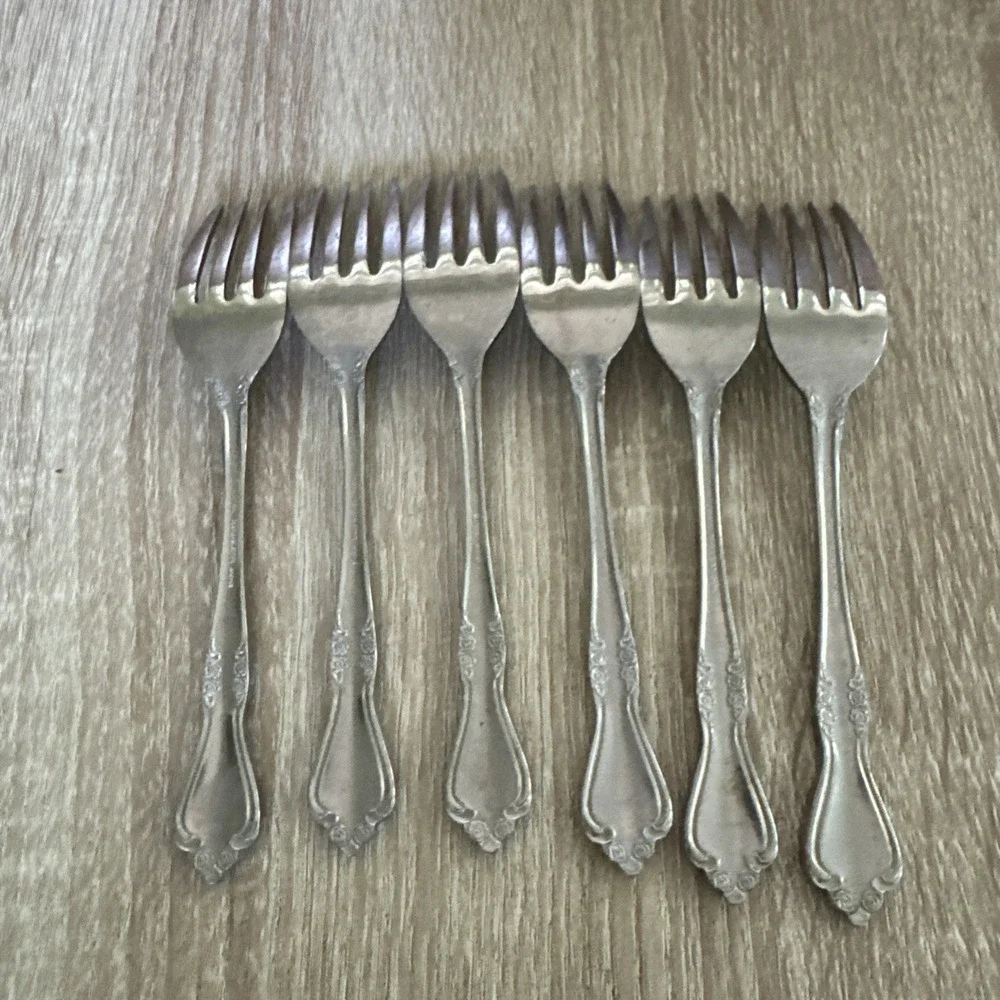 Set of 6 Vintage Breton Rose Stainless Steel Salad Forks Made in Japan